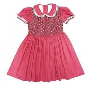 NEW MARCO & LIZZY girl's isabella hand smocked corduroy dress in pink